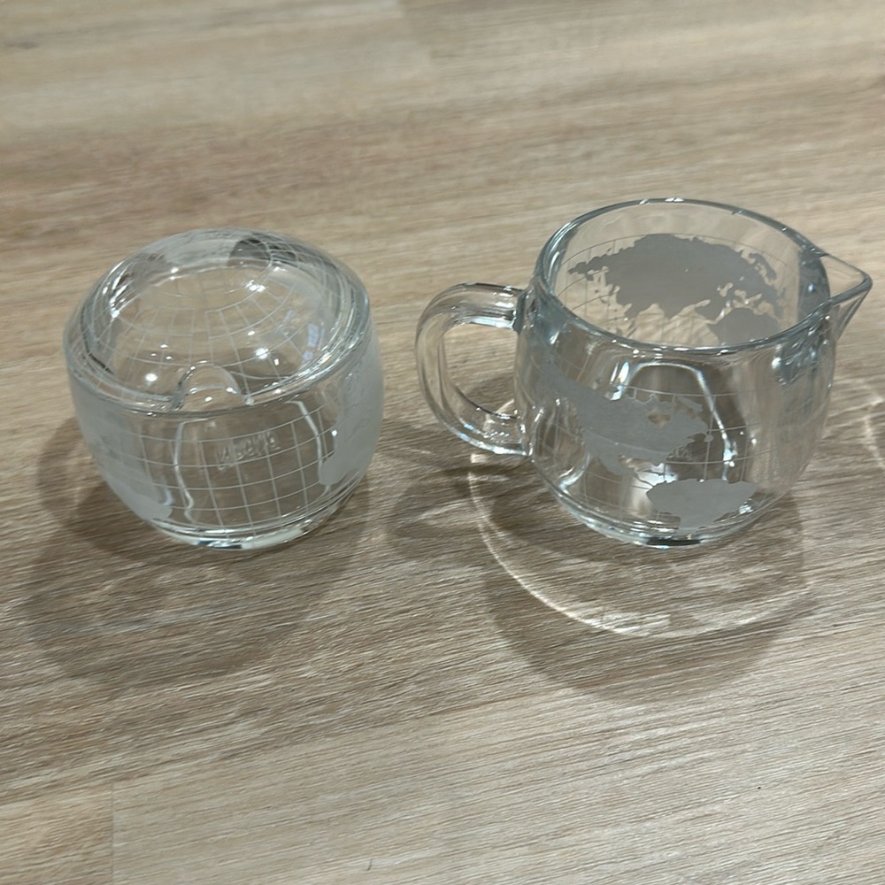 Vintage Nestle glass globe world cream & sugar